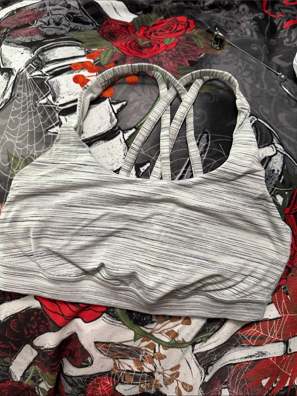 lululemon athletica Light Gray Striped Sports Bra with Crisscross Back